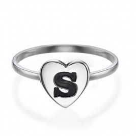 Heart Initial Ring in Sterling Silver